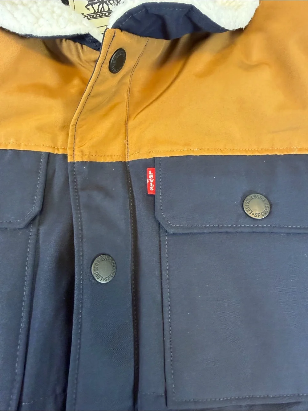 Levi's Men's Puffer Jacket Navy Blue Zipper Snaps Sherpa Collar Large